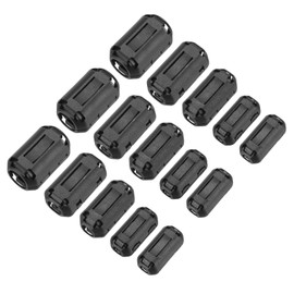 sourcing map 15Pcs 5 Sizes Clip-on Ferrite Ring Core, Ferrite Beads EMI RFI Noise Cable Clip for 3.5mm/5mm/7mm/9mm/13mm Diameter Cable, Black