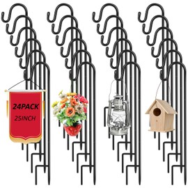 Hicarer 24 Pack 25 Inch Shepherds Hooks Outdoor Plant Hanger Hook Metal Shepherd's Hook Black Garden Bird Feeder Pole for Hanging Solar Lanterns Flower Basket Jars Christmas Lights Wedding Decor