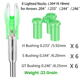 6PCS X Lighted Nocks for Arrows with .204 .233 .244 .246 Inside Diameter with H, S, GT Bushings LED Light up Knocks