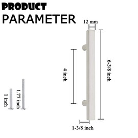 Probrico Cabinet Handles-(Pack of 5) Stainless Steel 4 inch (102mm) Hole Centers Square T Bar Kitchen Cabinet Handles Drawer Pulls for Kitchen Furniture Hardware
