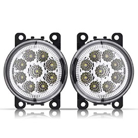 Qiilu Car Fog Light, 9 LED Car Round Front Fog Lamp DRL Daytime Running Light(White)