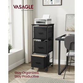 VASAGLE File Cabinet with 3 Drawers, Printer Stand, Cube Storage Shelf, for A4, Letter-Size Documents, File Storage Box, Home Office, Ebony Black and Ink Black UOFC058B56