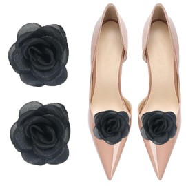 NiceYnn 2pcs Decoration Removable Shoe Buckle, Charms Rhinestone Crystal Pearl Rose Flower Bowknot Shoe Clips for Women Lady Girls Bridal Wedding Party Purse Rose Black