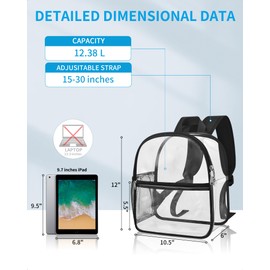 Paxiland Clear Backpack Stadium Approved 12×12×6 with Reinforced and Wider Shoulder Straps, Small Clear Bag for Schools, Concerts, Work, Festivals and Sporting Events - Black