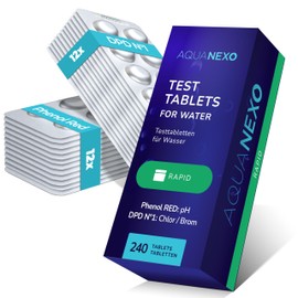 AQUANEXO Test Tabletten für Pool pH und Chlor, 120 Phenol red Tabletten + 120 DPD 1 Tabletten, Pool Testtabletten Chlor und pH-wert, Pooltester, Messtabletten Pool Tester, Pool Zubehör (240)