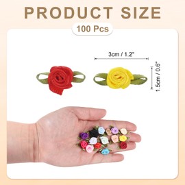 sourcing map 100 Pcs Rose Red/Yellow Powder Ribbon Roses 5/8" x1-3/16 Mini Roses for Sewing Appliques Crafts Little Satin Bows Artificial Flowers