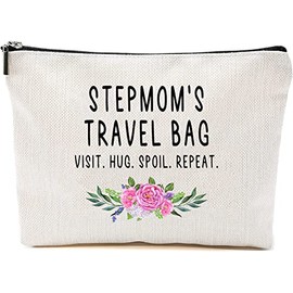 Stepmom Travel Bag - Stepmom Gift - Grandma Makeup Bag - Birthday Gift Stepmom - Mother Day Gift - Travel Cosmetic Bag From Grandchildren, White, 7”x9.8”