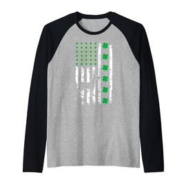 US American Flag Shamrocks Miniature Pinscher Lucky Clover Raglan Baseball Tee