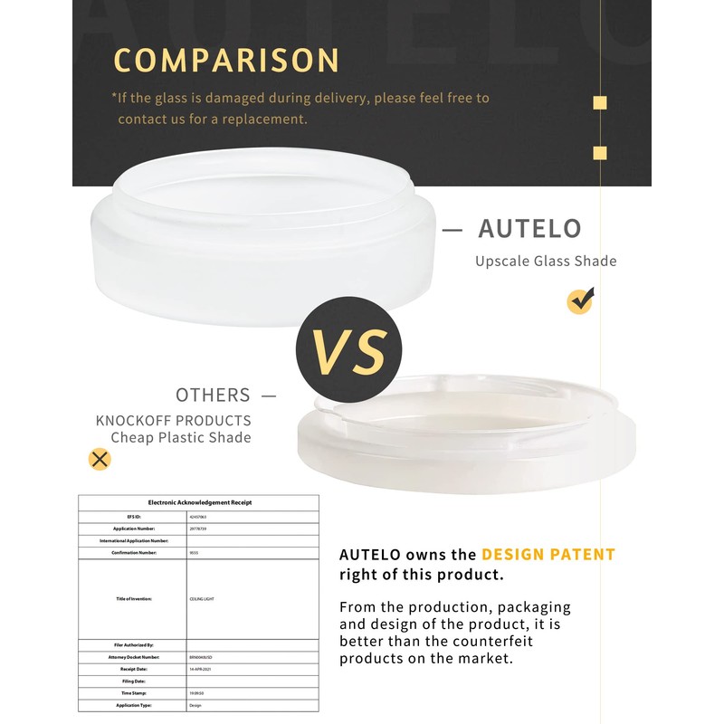 AUTELO Flush Mount Ceiling Light, 14" Frosted Glass Shade Close