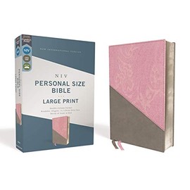 NIV, Personal Size Bible, Large Print, Leathersoft, Pink/Gray, Red Letter Edition, Comfort Print