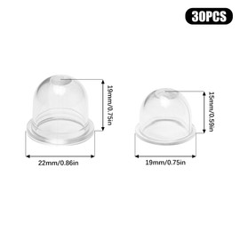 Sixfolo Pack of 30 19 mm and 22 mm ignition capsule primer pump carburettor pump lawn mower transparent primer bulb rubber fuel pump carburettor primer piston for lawn mowers, chainsaws, blowers,