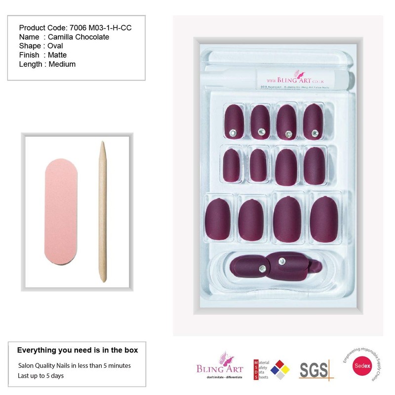 False Nails by Bling Art Brown Matte Oval Medium Fake