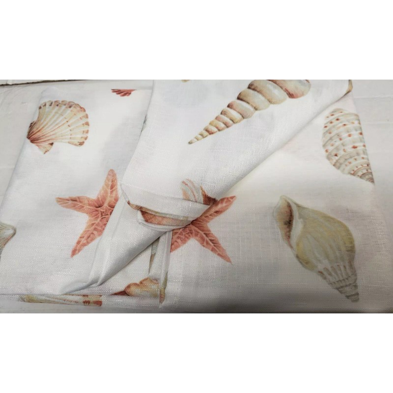 Benson Mills Printed Fabric Tablecloth 60"x84" Oval (6-8 people) SEALIFE,SEASHELS,SEASIDE,BM