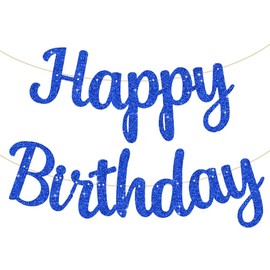 TONIFUL Pre-Strung Blue Happy Birthday Banner 10Feet No-DIY,Birthday Party Banner in Script,Happy Birthday Decorations Glitter Happy Birthday Sign,Happy Birthday Backdrop for Man or Women