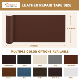 Lifenion Leather Repair Patch, Self Adhesive Leather Repair Tape, Large Vinyl Patch Kit for Couches, Sofa, Furniture, Car Seats, Office Chairs, Cabinets, Handbags（Dark Brown, 3.5X79 Inch）