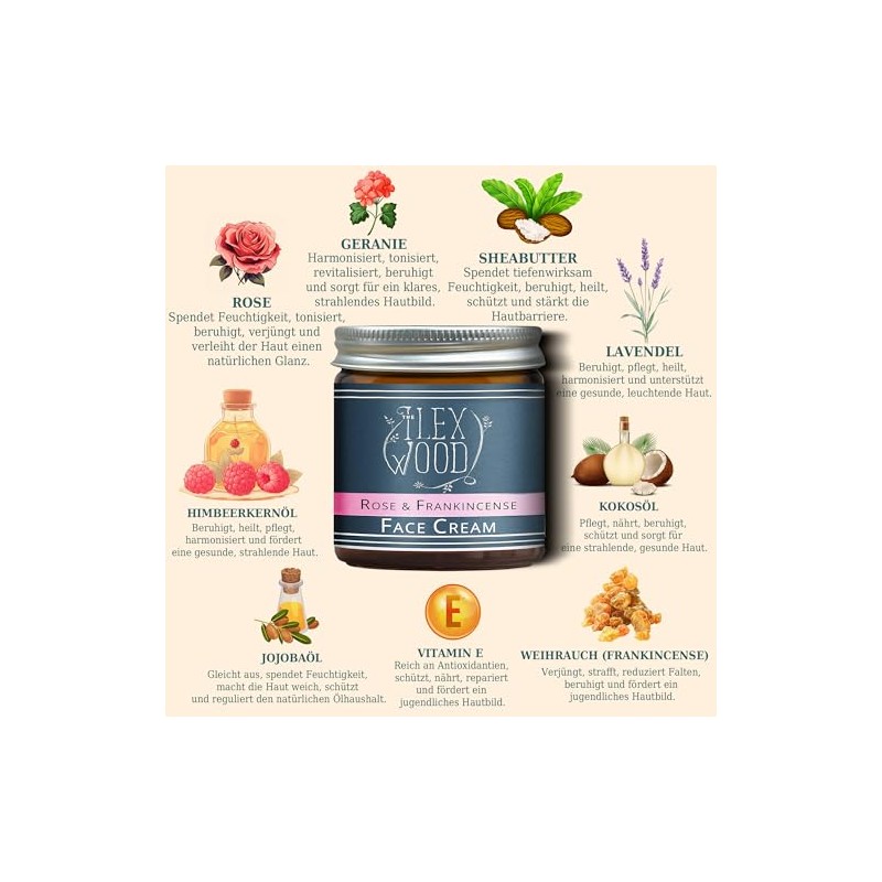 Rose and Frankincense Face Cream 100% Natural Vegan Moisturising Anti-Ageing