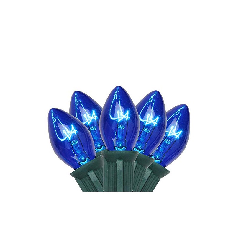 25-Count Blue C7 Christmas Light Set, 24ft Green Wire