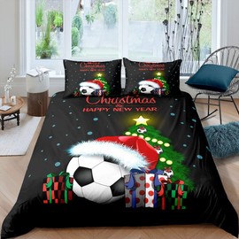 Christmas Theme Duvet Cover Set Football Christmas Tree Gift Bedding Set for Kids Boys Girls Holiday Festival Comforter Cover Luxury Quilt Cover with 1 Pillowcase 2Pcs Single Size