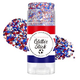 FNOLECY Patriotic Red White and Blue Face Hair Body Glitter Stick, 4th of July Outfits and Decorations for Women, Fourth of July Accessories Makeup for Soccer Game, Independence Day 250th Anniversary