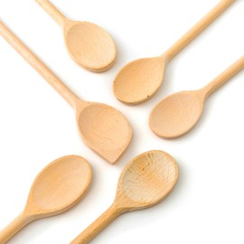 6 Piece Wooden Cooking Spoon Set Beech Large Small (6 x Cooking Spoons 20 cm - 35 cm Length)