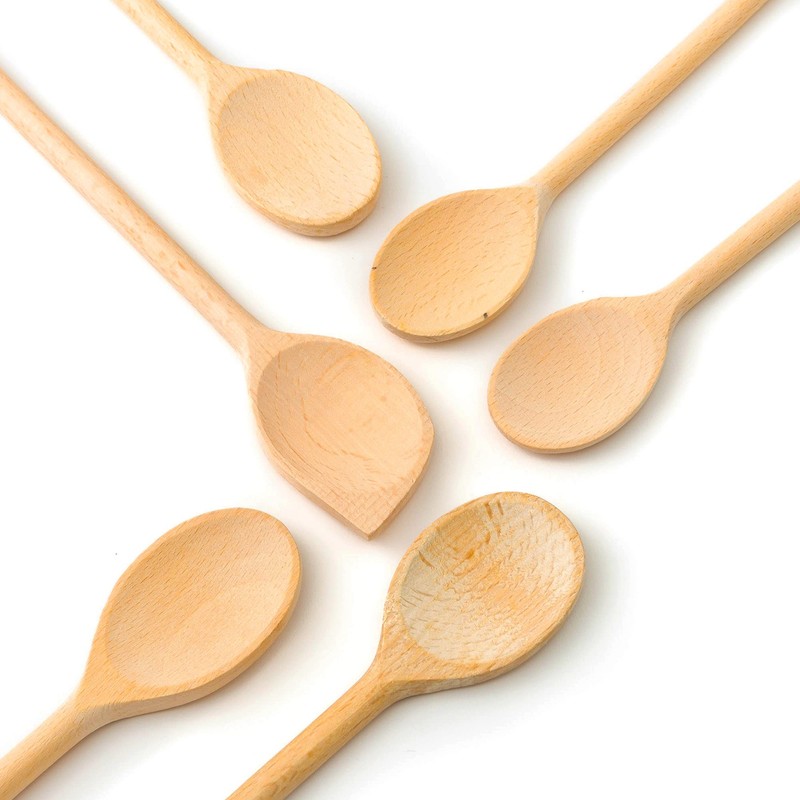 6 Piece Wooden Cooking Spoon Set Beech Large Small (6