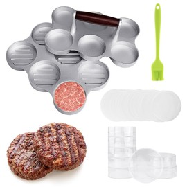 Zansens Burger Patty Press,8 Hamburger Patty Storage Containers,1 Oil Brush 200 Patty Papers,6 Hole Mini Burger Press for Small Hamburgers Grill,Patties,Sausages,Hamburger Buns