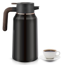 70oz Vacuum Insulated Coffee Carafe - 2L Stainless Steel Thermal Insulated Jug with Ergonomic Handle for Coffee, Tea & Water, Drip-Free Double Wall Design Keeps Beverages Hot/Cold (Black)