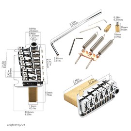 RuiJOTWAT Guitar Tremolo Bridge 83.2x40.6 Sapceing 54MM(5x10.8MM) 6 String Brass Block Cambered Surface Saddle Chrome