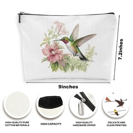 2 Pcs Hummingbird And Pink Flowers Print Travel Makeup Bags, Hummingbird Themed Zipper Pouch Travel Organizer Toiletry Skincare Toiletry Bags for Friend Coworker Sister Christmas Birthday Gifts