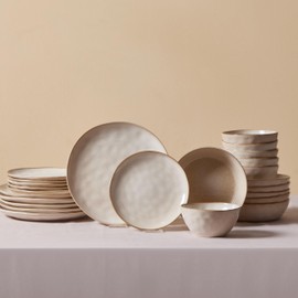 Karaca Aria Reactive Tableware Set for 6 People, 24 Pieces, Beige, Dining Tableware, Unique in The Foreground, Natural Colours, Cleanable and Durable