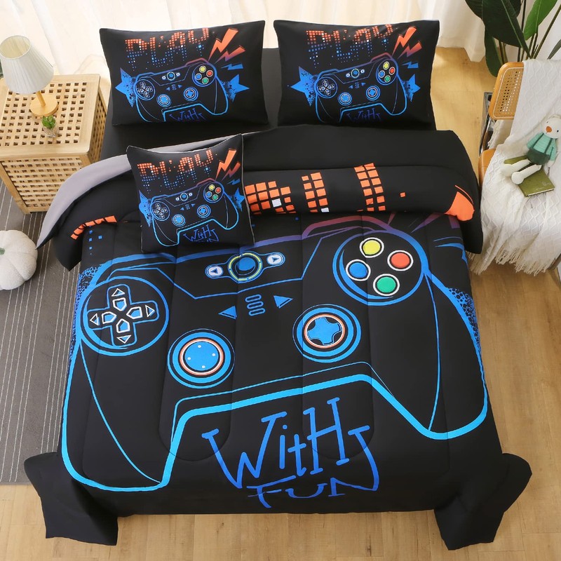 JQinHome Queen Gaming Comforter Sets for Boys,6 Piece Bed in