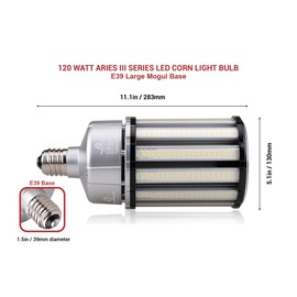 RuggedGrade Aries III CS 120W LED Corn Bulb | 16,400 Lumens | 3000K/4000K/5000K Color Selectable | E39 Standard Base | Built-in 4KV Surge Protection | DLC 5.1 Premium