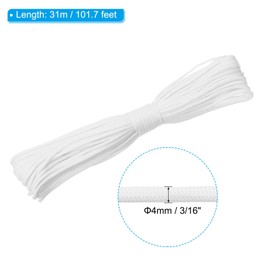 PATIKIL 100 Feet 7-Strand Core Paracord, 3/16 Inch Paracord Lanyard Nylon Cord Camping Rope for Camping Tent Clothesline, White (4mmx31m)