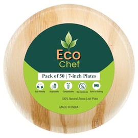 Eco Chef Disposable Palm Leaf 7" Round Plates (50 pieces) Bamboo plates alike Serving Platters, Disposable Boards, Eco-Friendly Dinnerware For Weddings, Catering, Events