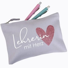 Geschenk - Canvas Federtasche | Lehrerin mit Herz | Geschenkidee Abschied | Abschiedsgeschenk f√ºr Lehrer | Federm√§ppchen f√ºr die beste Lehrerin
