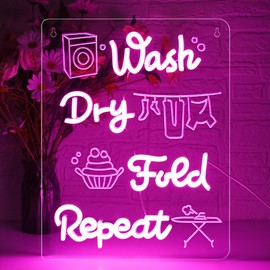 Wash and Dry Neon Sign for Laundry Room Pink Light Signs for Wall Decor Bathroom Signs Text LED Neon Light for Bathroom Laundry Room Sign Business Sign Pink Wall Decor Size 15.4 * 11.4in(GLND229)