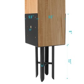 6" x 6" Wet Concrete Fence Post Anchor 3 Pcs (Inner Dia 5.5"x5.5") Heavy Duty U Shape Fence Post Holder Ground Spike Metal Black Powder Coated for Fence, Railing, Pergola Wood Post Bracket Anchor (3)