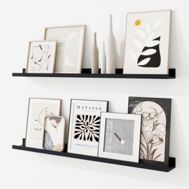 RICHFOCUS Picture Ledge Shelf, 36 inch Floating Shelves Set of 2, Wood Wall Shelves with Lip, Wall Decor Storage for Bedroom Living Room Bathroom Kitchen Nursery Photo Picture, Black