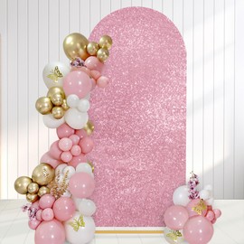 Arch Backdrop Cover Blush Pink Round Top Chiara Backdrop Covers 6FT Sequin Arch Covers for Birthday Party Banquet Decorations