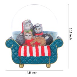 Blue Cat Snow Globe, Cute 100MM Glitter Glass Snow Globes for Home Office Table Decor, Christmas Snowglobes for Daughter Granddaughter