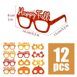 DDLP 12pcs Fall Thanksgiving Paper Glasses Fall Thanksgiving Photo Props Party Favours Supplies Paper Eyeglass Frames Pumpkin Hello Fall