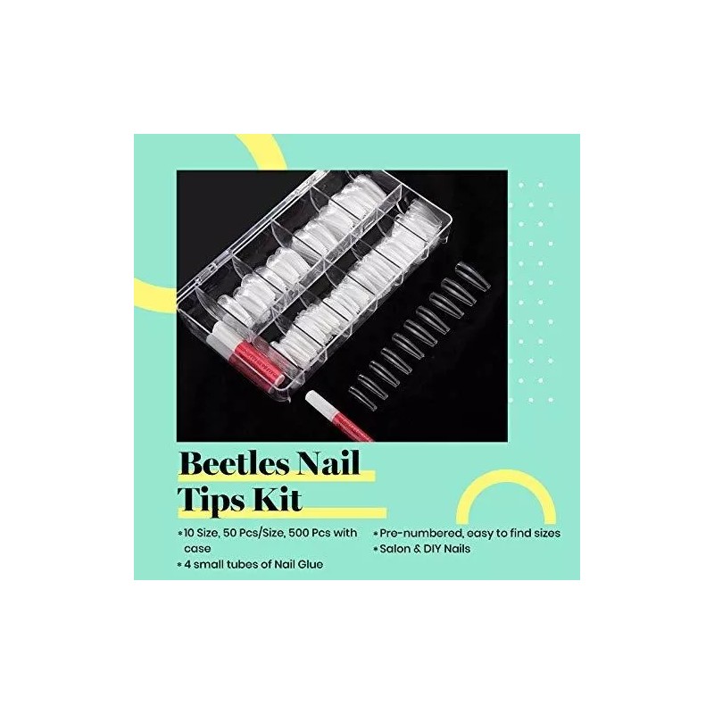 Beetles Gel Polish Tips Para Uñas 500pzs Coffin Transparente Con