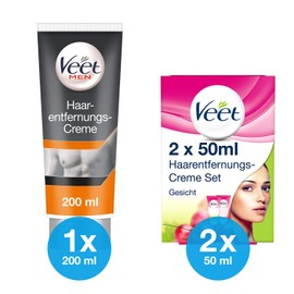 Veet Hair Removal Cream Set Face 100 ml + Veet for Men Hair Removal Cream 1 x 200 ml Power Effect