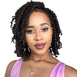 Niseyo 12 Inch Passion Twist Hair Pre-twisted 8 Packs Pre-looped Crochet Passion Twist Crochet Hair Short Braids (8Packs, 4#/Brown)