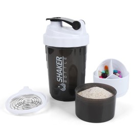XTKS Shaker Bottle - Protein Shaker Cup with Storage Compartments - Leak-proof Workout Shake Bottles with Mixer for Smooth Mixing-500ML/16oz (WHITE & BLACK)