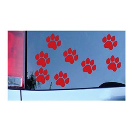 8 Dog Paw Prints Sticker Red - Dogs, Puppy, Pooch Lover