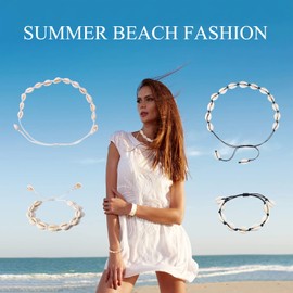 Shell Necklace Bracelet, Natural Shell Choker Necklace and Bracelet Set, 2Pcs Summer Beach Necklace and Bracelet for Women, Girls and Man (White)