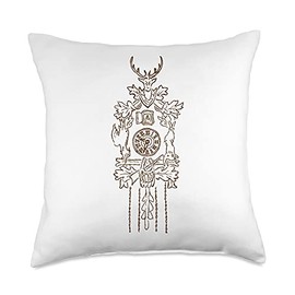 Art Friedl Paintings Cuckoo Clock Hand Drawn Germany Coo Bird Throw Pillow, 18x18, Multicolor