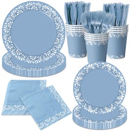 144Pcs Blue Cielito Lindo Party Decoration, Platos De Barro Mexicanos Clay Plates Mexican decor Terracotta Pottery Paper Cups for Mexican Themed Party Decorations Cielito Lindo Baby Shower
