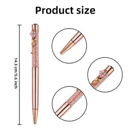 RANBOS Ballpoint Pens Set Crystal Diamond Metal Pen with Flowers for Journaling in Black Ink for Women Girls Galentine's Day Gifts Wedding Birthday School Office (Rose gold)